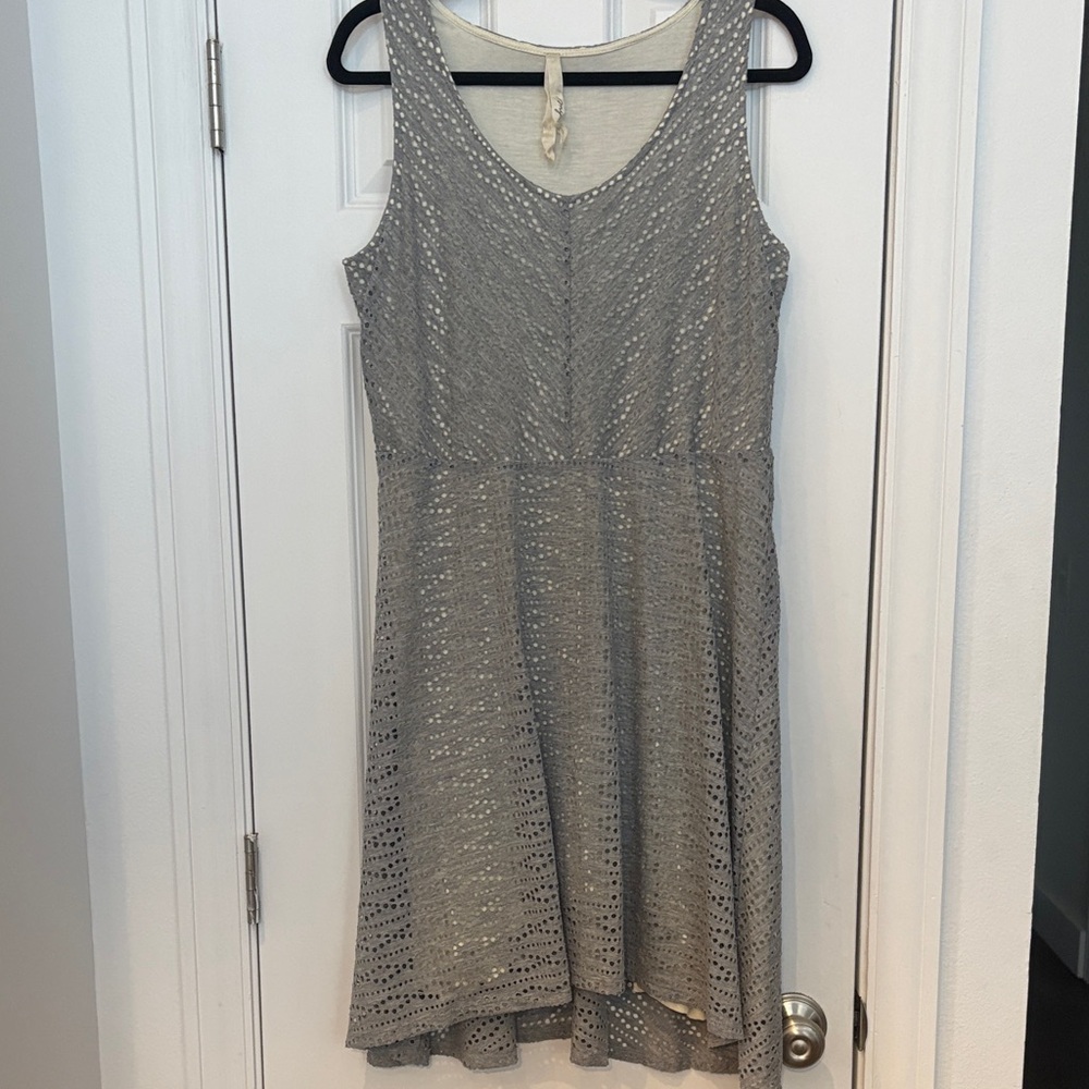 Mystree Sleeveless Gray Eyelet Midi‎ Dress